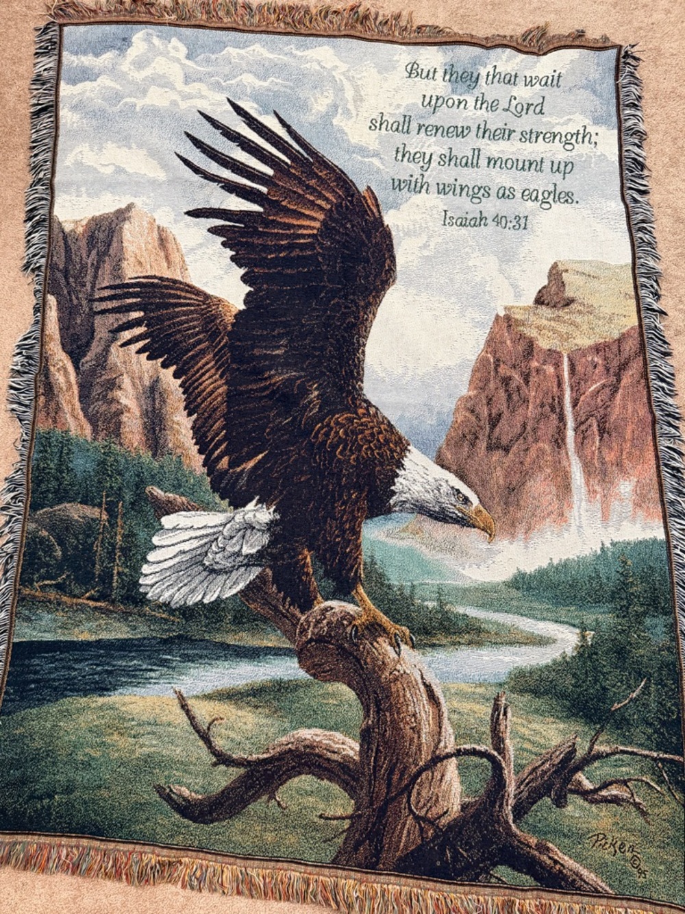 Eagle Tapestry Throw Blanket with Isaiah 40:31